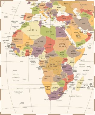 Afrika Haritası - Vintage vektör çizim
