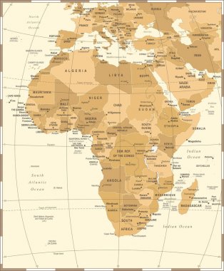 Afrika Haritası - Vintage vektör çizim