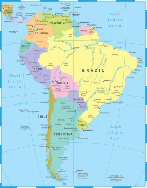 Mapa de América del Sur - Ilustración vectorial — Vector de stock