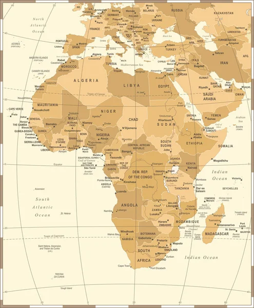 Africa Mappa - Illustrazione vettoriale vintage — Vettoriale Stock