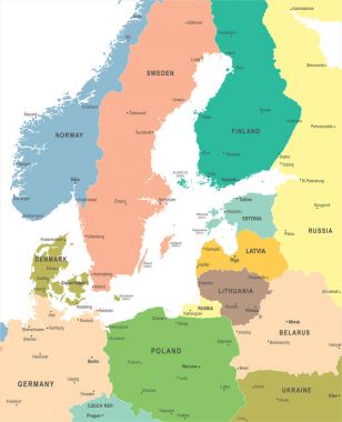 Baltık Denizi alan harita - vektör çizim