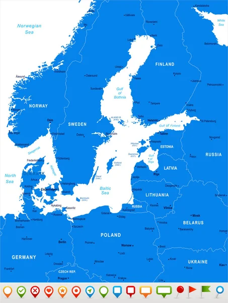 Mappa dell'area del Mar Baltico - Illustrazione vettoriale — Vettoriale Stock