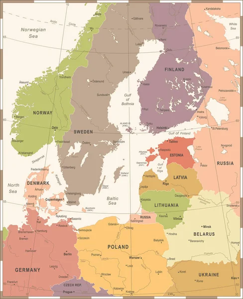 Baltık Denizi alan harita - Vintage vektör çizim — Stok Vektör