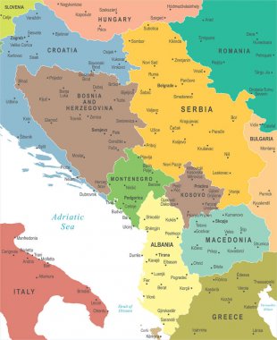 Merkez Balkan harita - vektör çizim