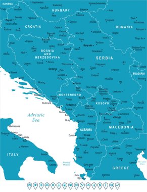 Merkez Balkan harita - vektör çizim