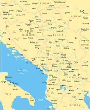Merkez Balkan harita - vektör çizim