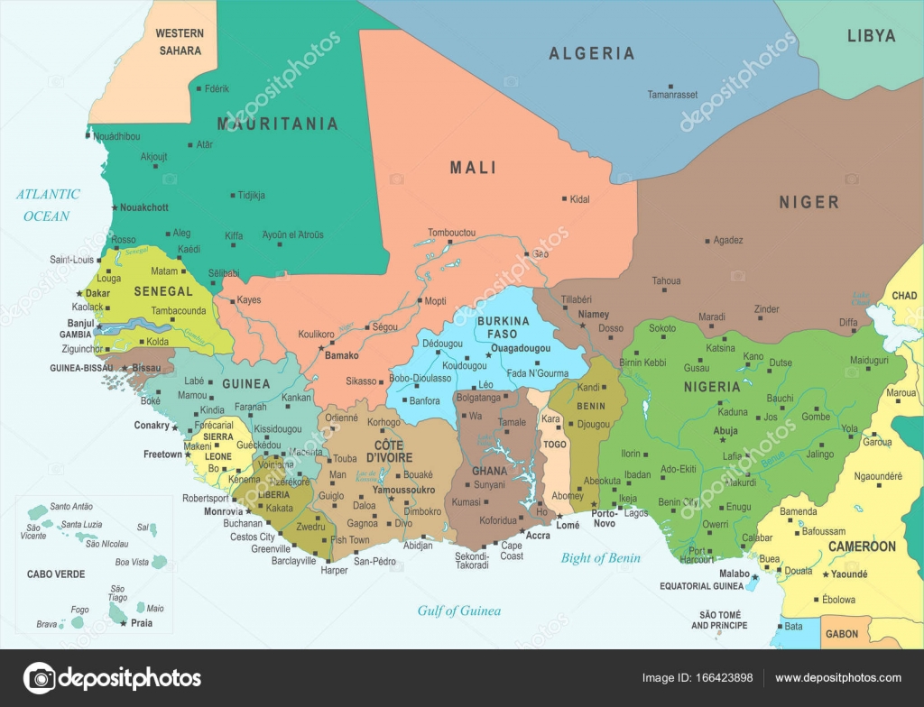 West Africa Map Vector Illustration Stock Vector Image by ©dikobrazik
