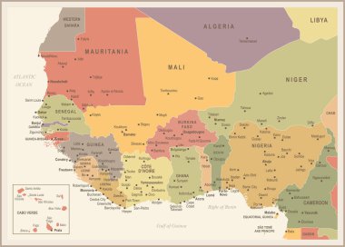Batı Afrika harita - Vintage vektör çizim
