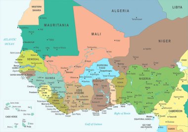 Batı Afrika harita - vektör çizim