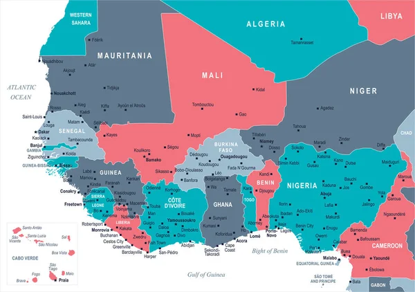 Batı Afrika harita - vektör çizim