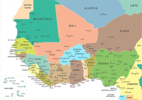 Batı Afrika harita - vektör çizim