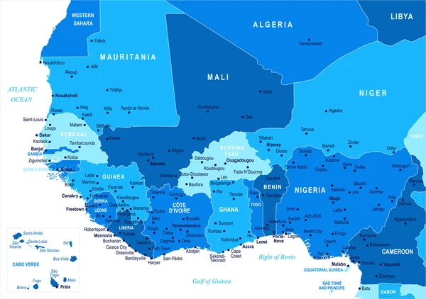Mappa dell'Africa occidentale - Illustrazione vettoriale — Vettoriale Stock