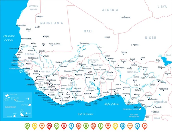 Mapa de África Occidental - Ilustración vectorial — Vector de stock