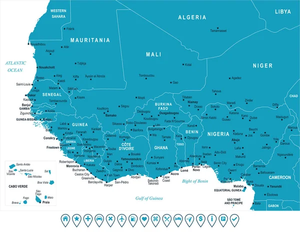 Batı Afrika harita - vektör çizim