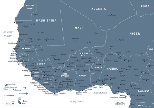 Batı Afrika harita - vektör çizim