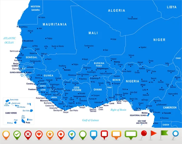 Mapa da África Ocidental - Ilustração vetorial — Vetor de Stock