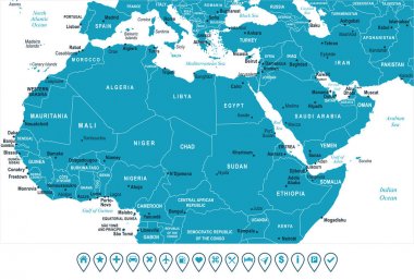 Kuzey Afrika harita - vektör çizim