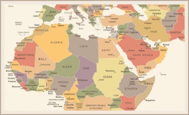 Kuzey Afrika harita - Vintage vektör çizim
