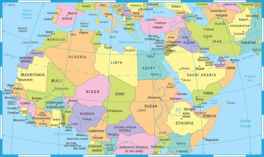 Kuzey Afrika harita - vektör çizim