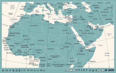 Kuzey Afrika harita - Vintage vektör çizim