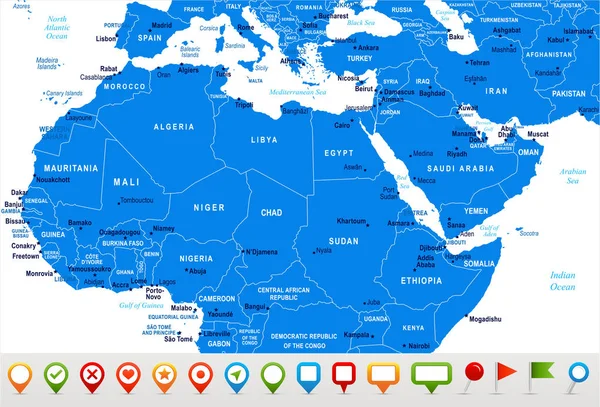 Mapa del Norte de África - Ilustración vectorial — Archivo Imágenes Vectoriales