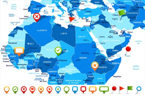 Mappa del Nord Africa - Illustrazione vettoriale — Vettoriale Stock