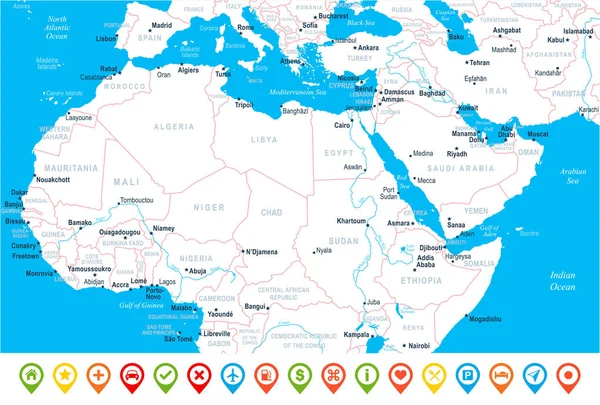 Mapa del Norte de África - Ilustración vectorial — Vector de stock