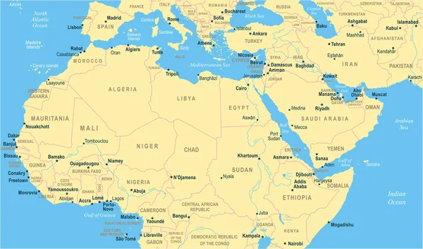 Mappa del Nord Africa - Illustrazione vettoriale — Vettoriale Stock