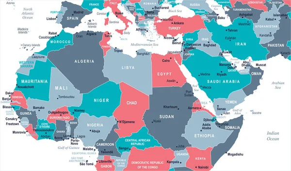 Mappa del Nord Africa - Illustrazione vettoriale — Vettoriale Stock