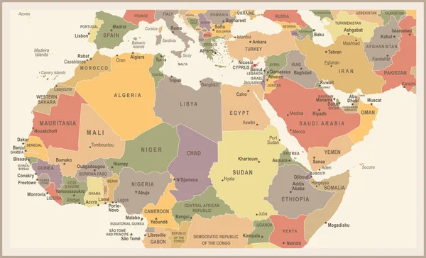 北アフリカの地図 - ビンテージ ベクトル図 — ストックベクタ