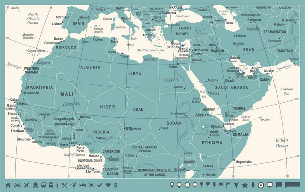 Північна Африка карта - Vintage Векторні ілюстрації — стоковий вектор