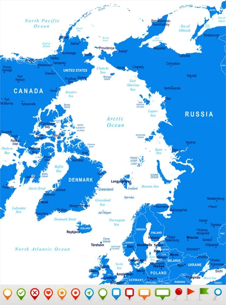 Mapa Ártico - Ilustración vectorial — Archivo Imágenes Vectoriales