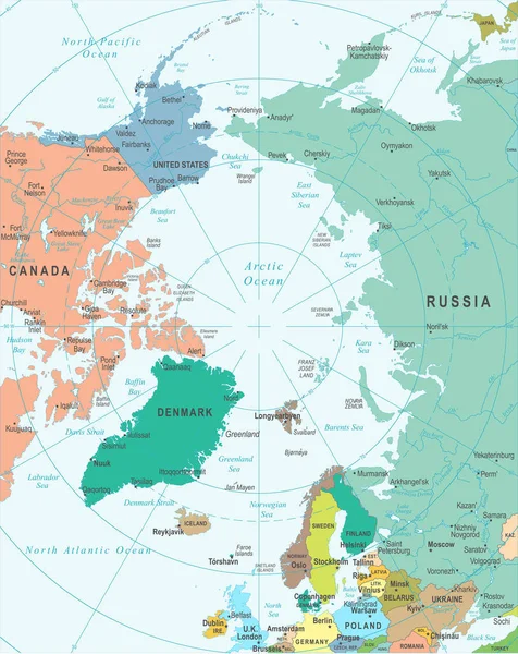北極の地図のベクトル図 — ストックベクタ
