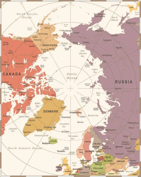 Arctic-Mapa - Vintage wektor ilustracja — Wektor stockowy