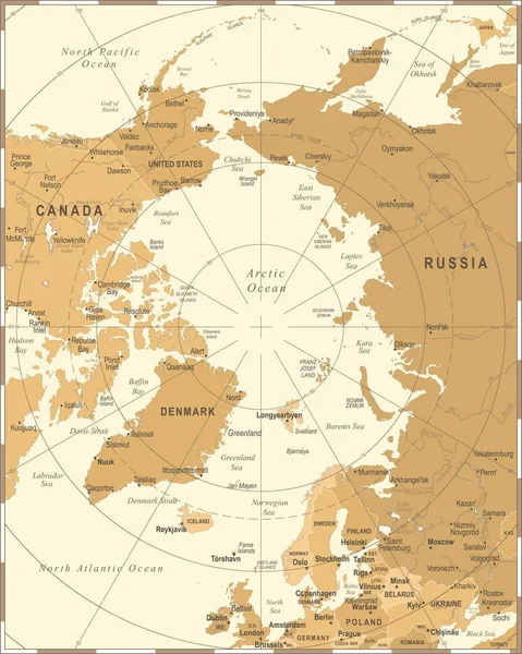 Arctische kaart - Vintage vectorillustratie — Stockvector