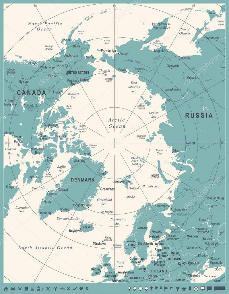 Arctic Map - Vintage Vector Illustration
