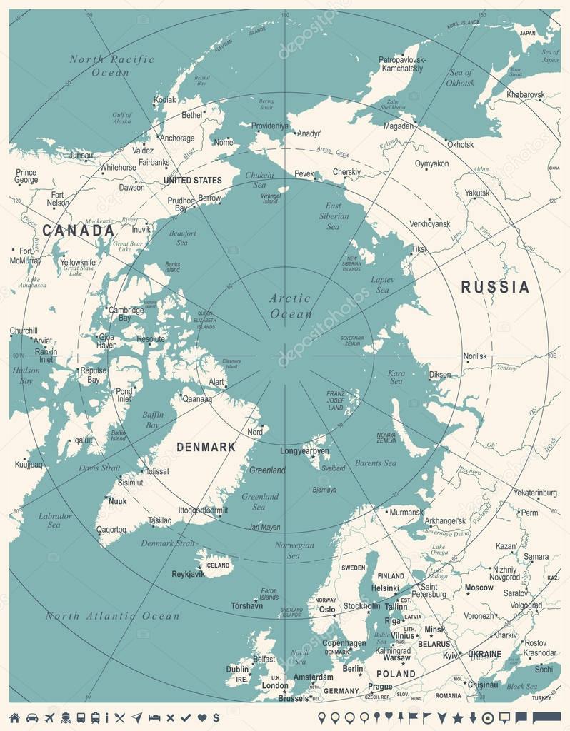 Arctic Map - Vintage Vector Illustration