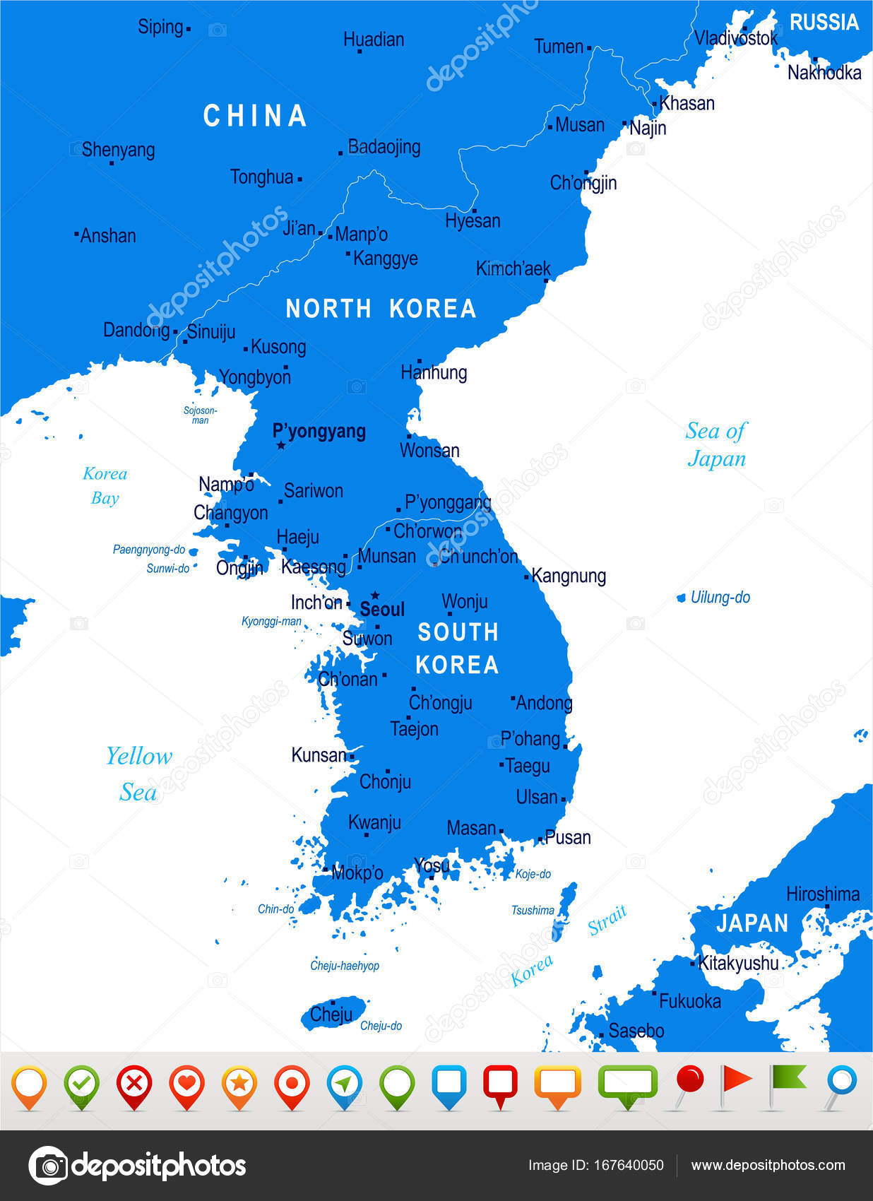 한반도 지도-벡터 일러스트 레이 션 스톡 벡터 - ©dikobrazik 167640050 한반도 지도-벡터 일러스트 레이 션