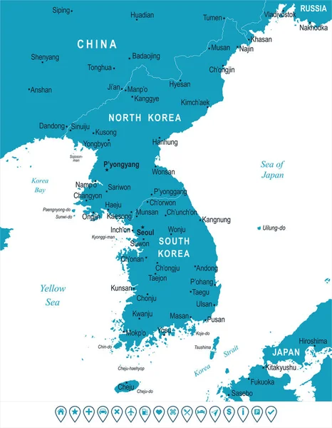 Peta Semenanjung Korea - Vector Illustration - Stok Vektor