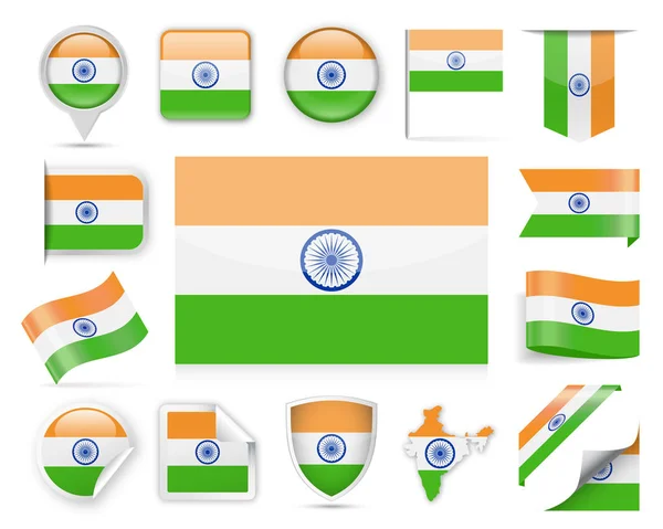 Indien Flaggenvektorsatz — Stockvektor