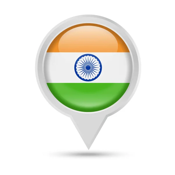 Bandeira da Índia Ícone de vetor de pino redondo —  Vetores de Stock