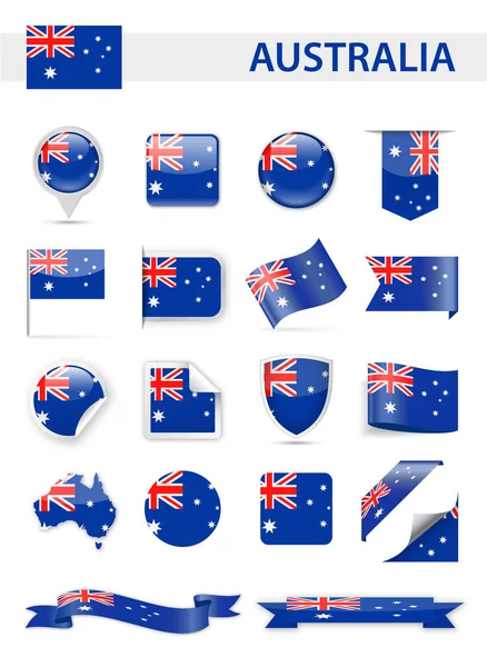 Australia bandera vector conjunto — Vector de stock