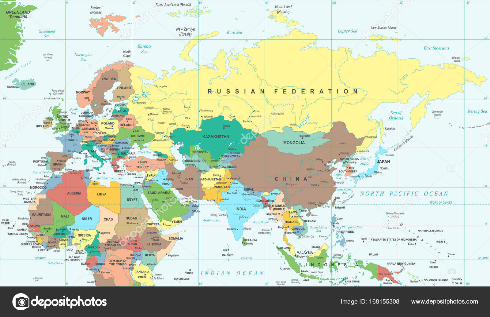 Eurasien Europa Ryssland Kina Indien Indonesien Thailand Afrika karta
