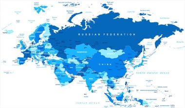Eurasia Europa Rusya Çin Hindistan Endonezya Haritası - vektörel çizim