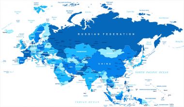 Eurasia Europa Russia China India Indonesia Map - Vector Illustration