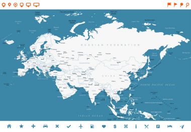 Eurasia Europa Rusya Çin Hindistan Endonezya Tayland Haritası - vektörel çizim