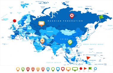 Eurasia Europa Rusya Çin Hindistan Endonezya Tayland Haritası - vektörel çizim