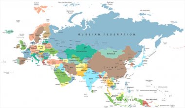 Eurasia Europa Rusya Çin Hindistan Endonezya Tayland Haritası - vektörel çizim