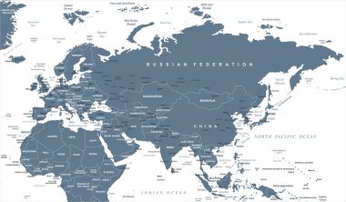 Eurasia Europa Rusya Çin Hindistan Endonezya Tayland Afrika harita - vektör çizim