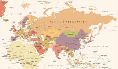 Eurasia Europa Rusya Çin Hindistan Endonezya Tayland Haritası - vektörel çizim